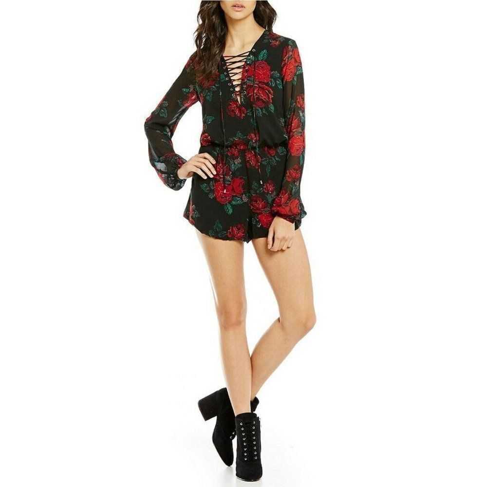 Lovers + Friends Violetta Rose Print Romper S
